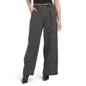 MAX STUDIO LONDON Black Melange Waist Tab Pleated Wide Leg Trousers